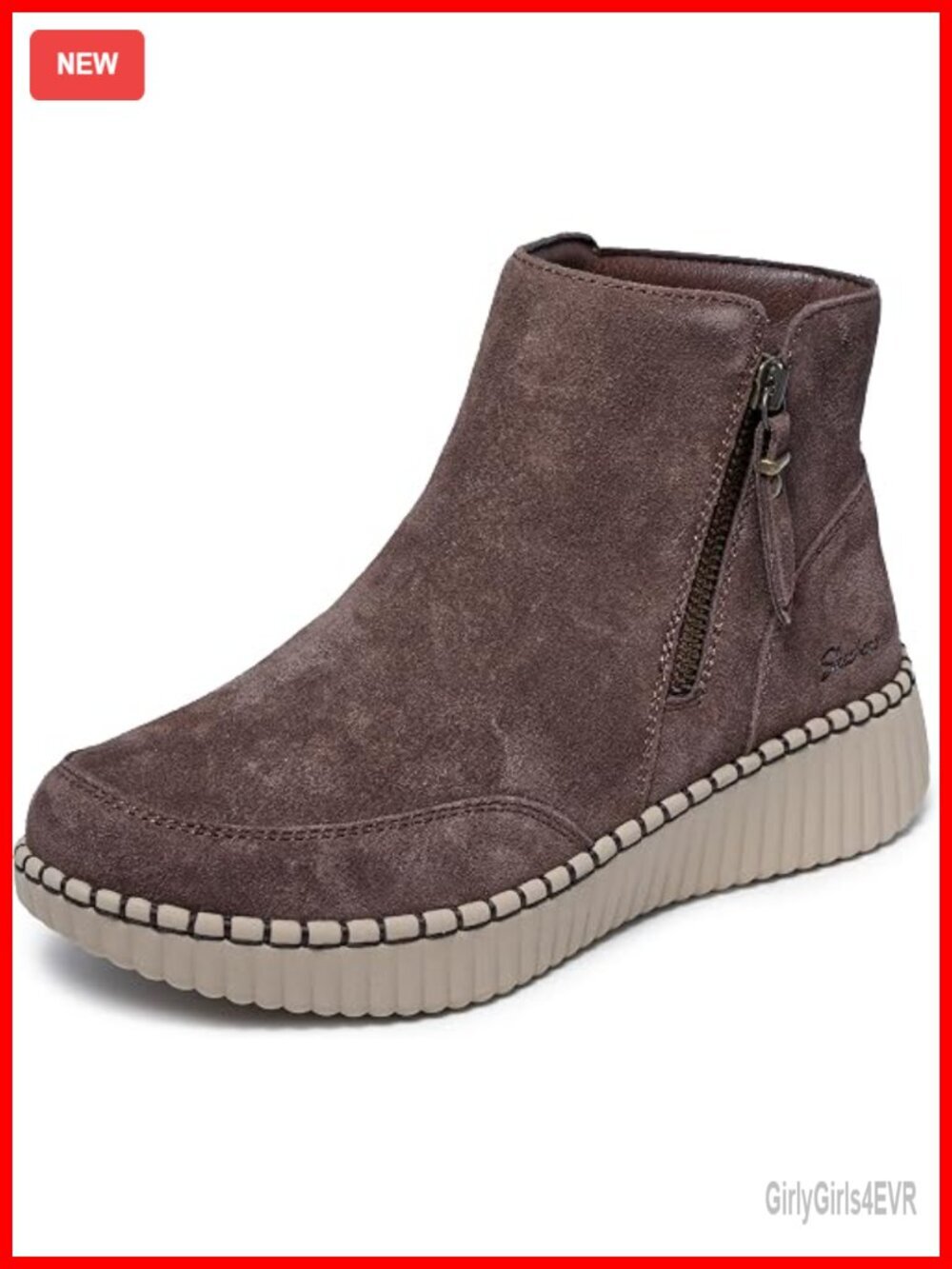 Suede Ankle Bootie with Memory Foam Insole - Zip Closure Water Resistant